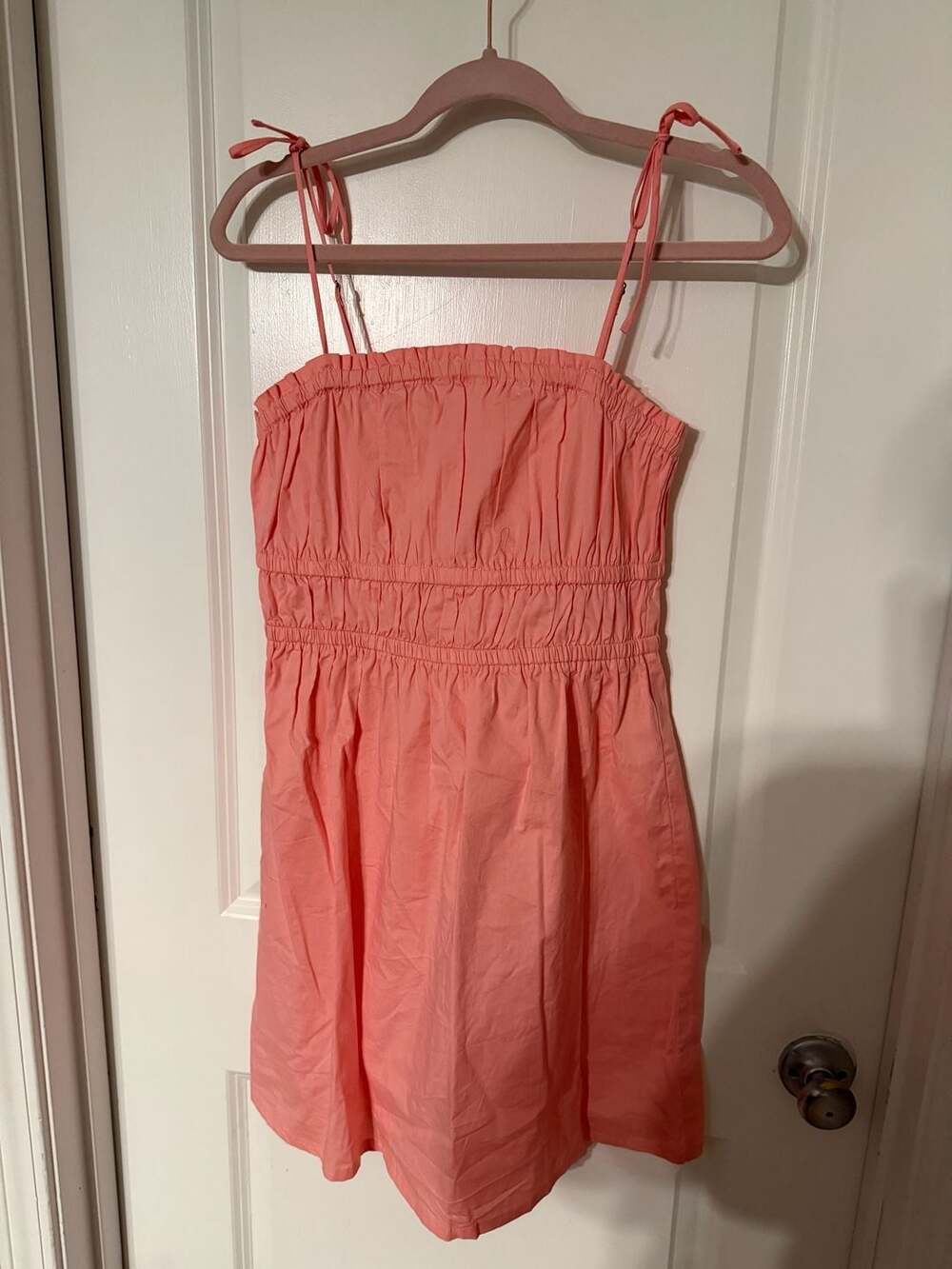 Lola & Grace Coral Pink Smocked Spaghetti Strap Mini Dress